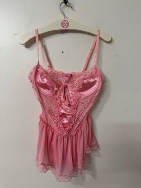 Sugar Thrillz Pink Lace & Satin Babydoll Chemise